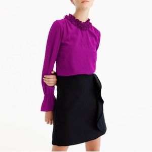 J. Crew Women’s Ruffle-neck Pink Silk Blouse